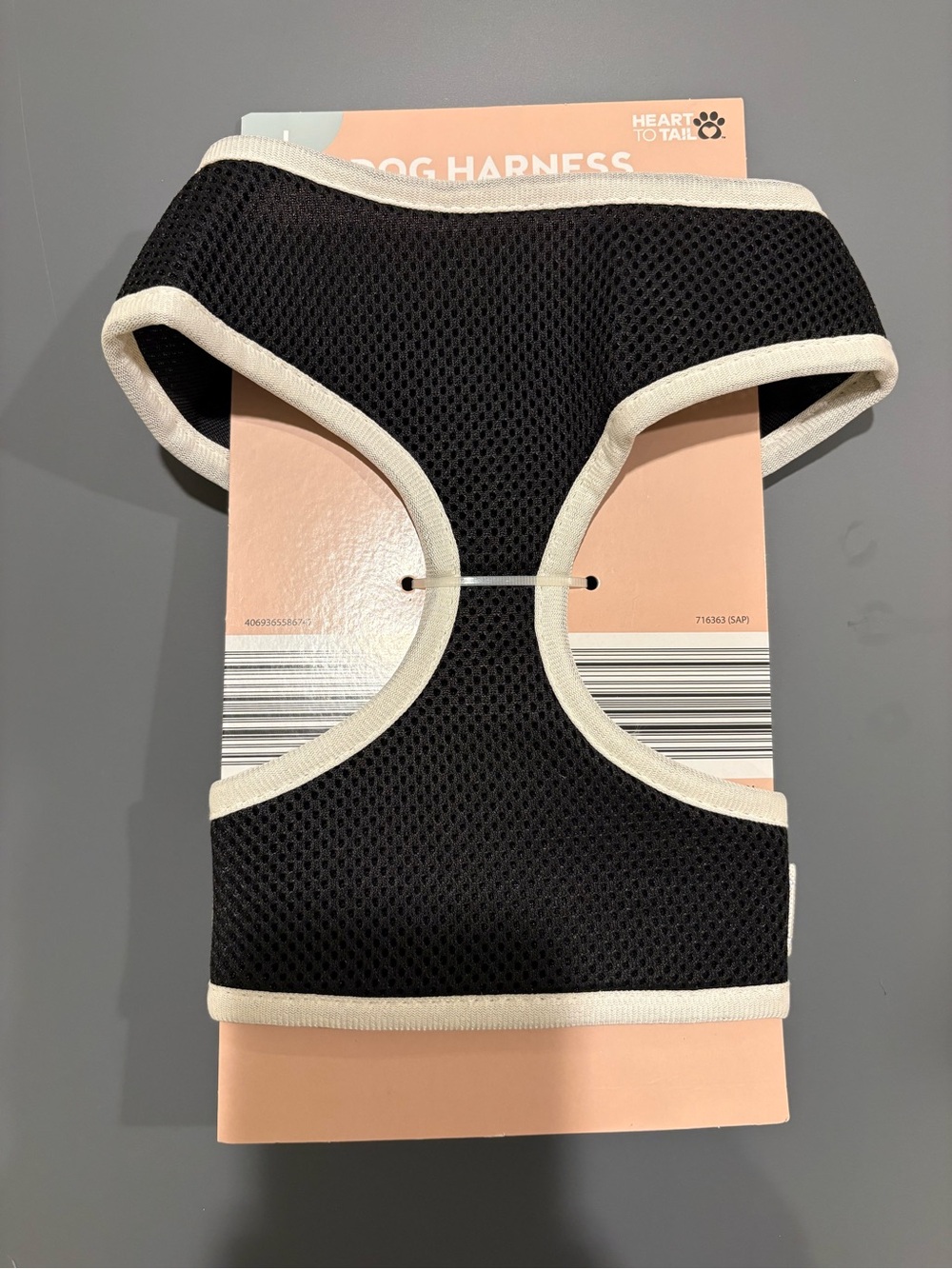 Heart to Tail Black Dog Harness with White Trim